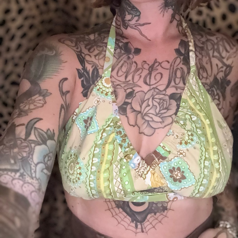 Vintage Floral Green halter Top